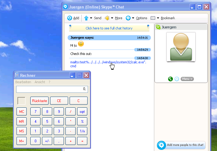 Skype chat window with calculator