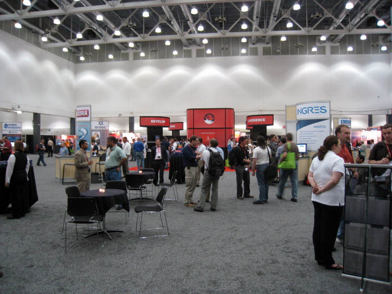 Exhibitor area at Red Hat Summit 2008 on the eve of its opening