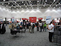 Exhibitor area at Red Hat Summit 2008 on the eve of its opening