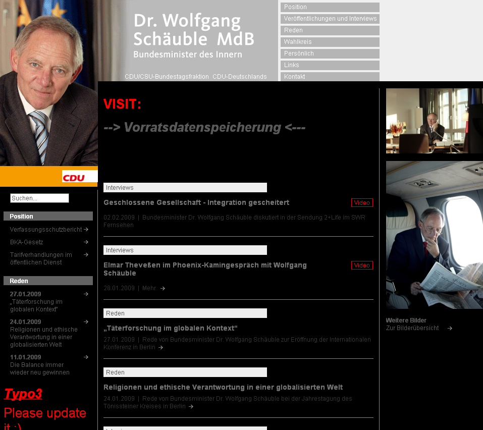 Vandalised via a hole in Typo3: the German Interior Minister's web site