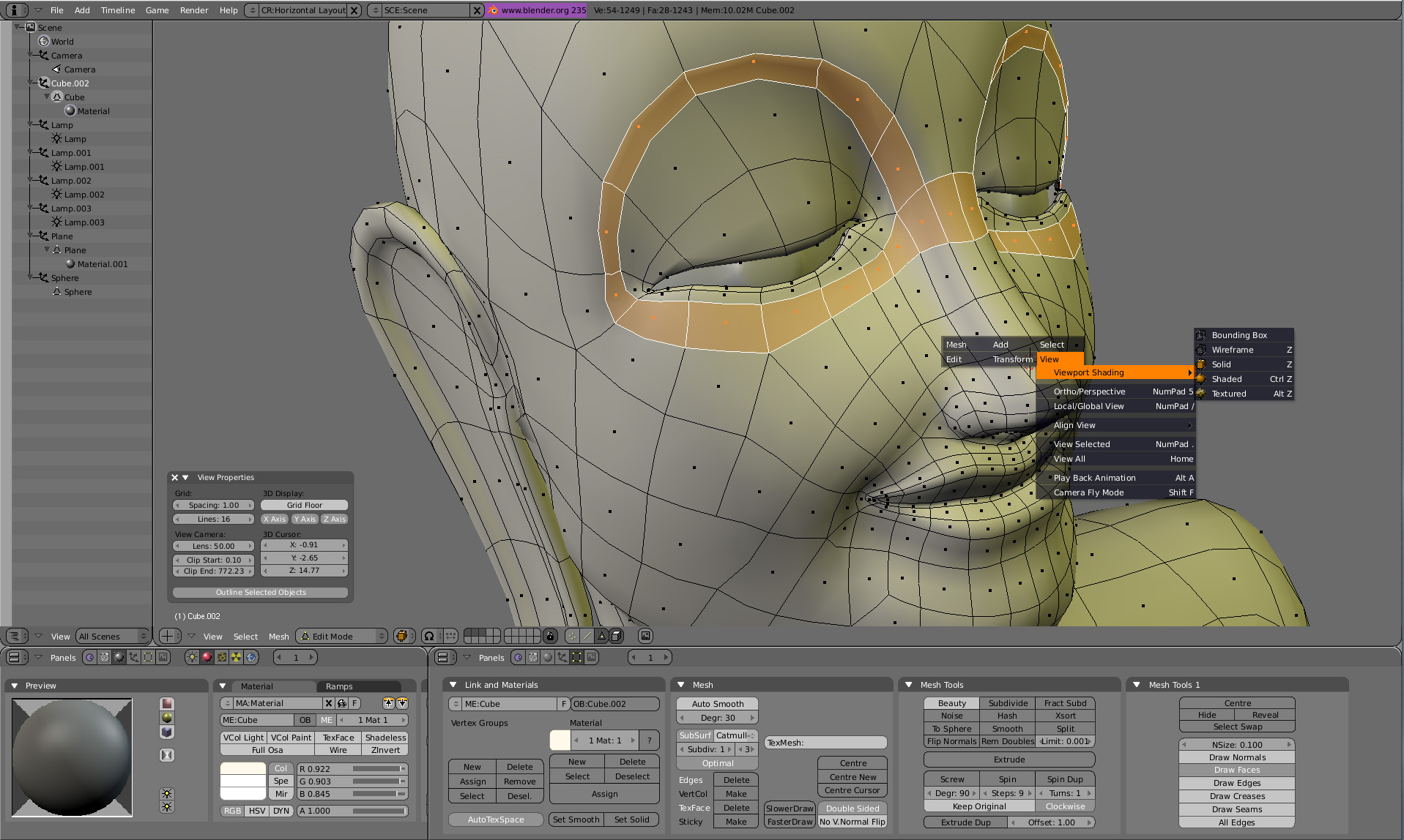 The Blender modeling and shading interface.