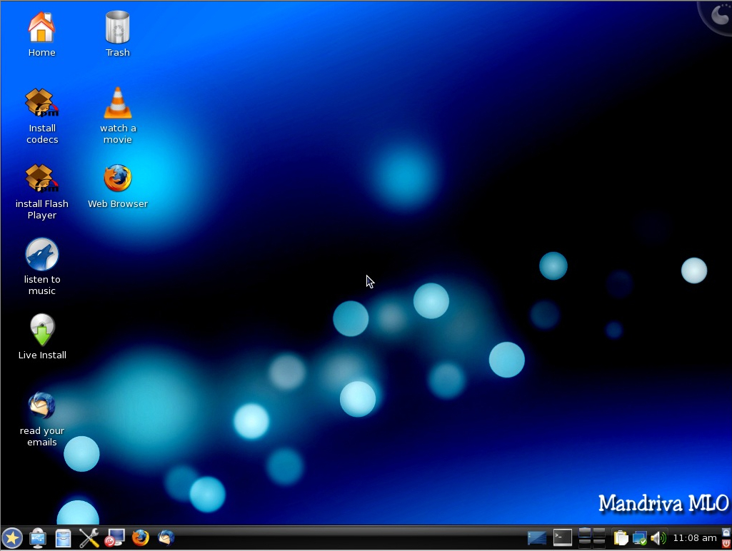 The default Mandriva Linux One 2009.1 LiveCD desktop.