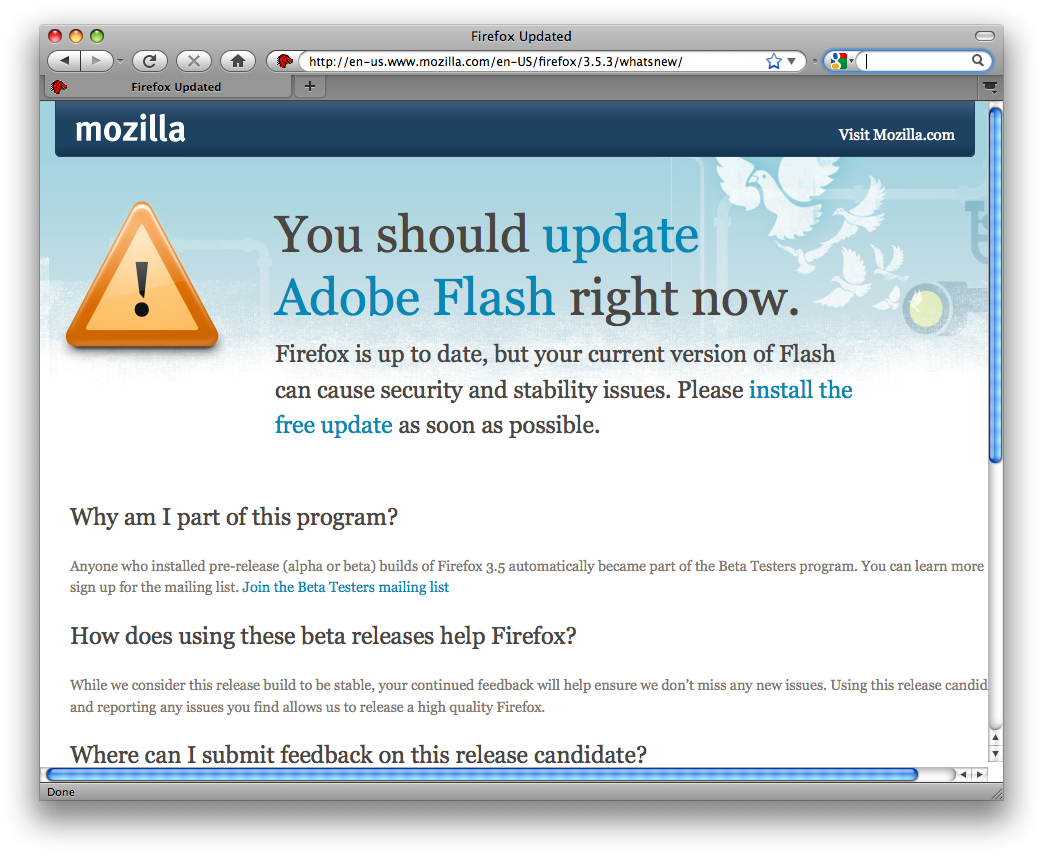 Firefox's Flash Warning