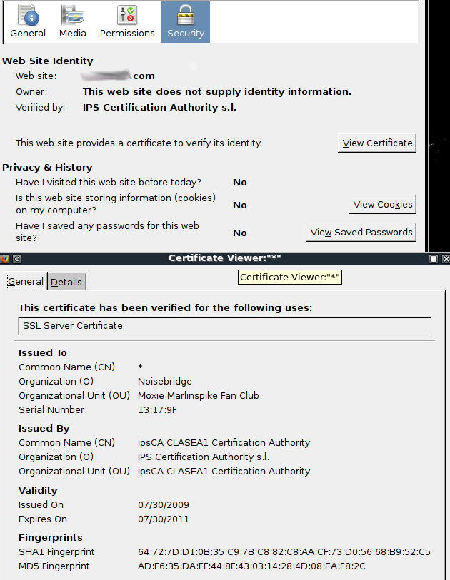 This screen shot shows Firefox 3.0.11 accepting the certificate without any issues.