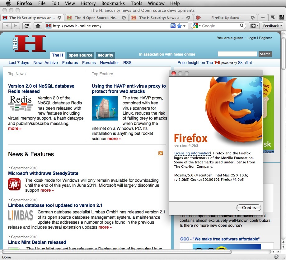 Firefox 4 Beta 5 on Mac OS X