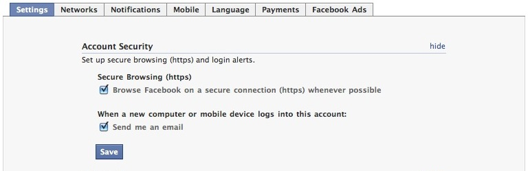 Facebook Account Security Settings