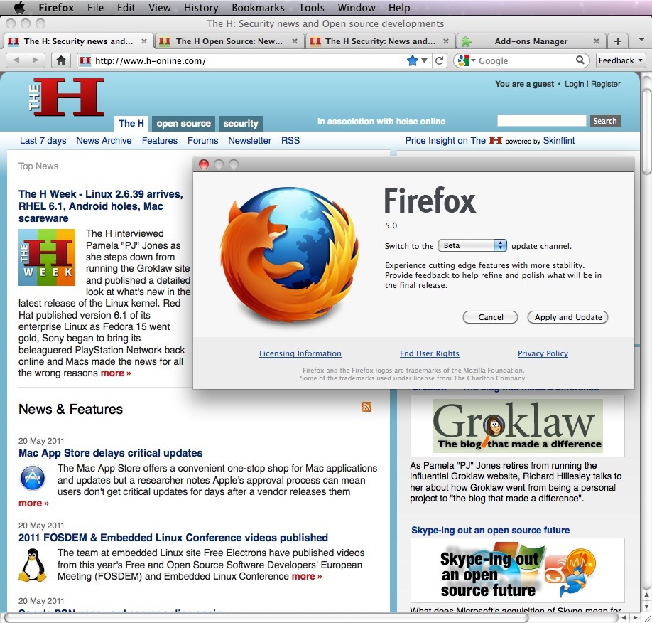Firefox 5 Beta on Mac OS X