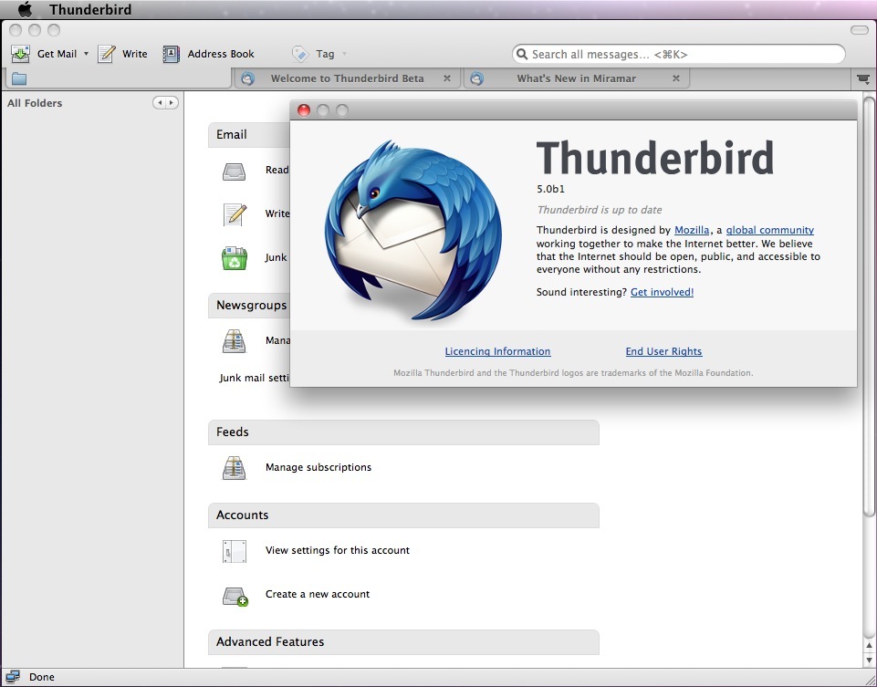 Thunderbird 5.0 Beta 1 on Mac OS X