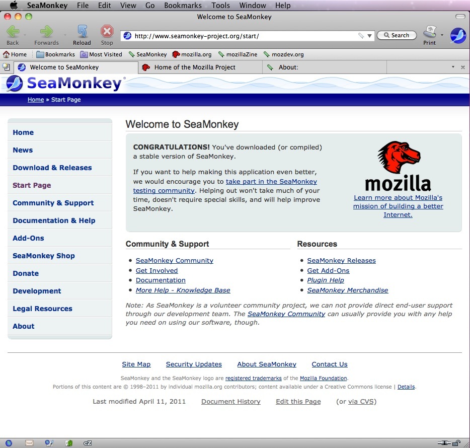SeaMonkey 2.1 on Mac OS X