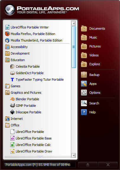 Portable Apps menu screenshot