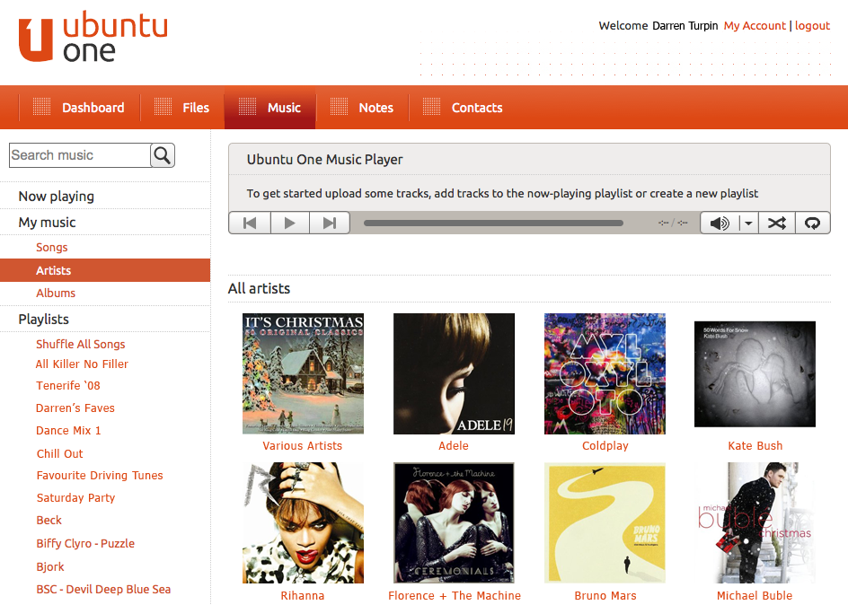Ubuntu One music streaming screenshot