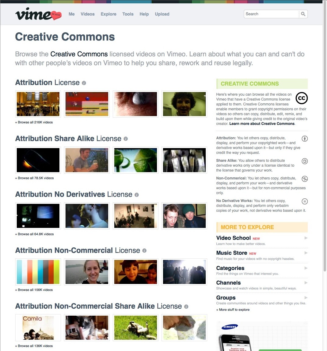 Vimeo Creative Commons screenshot
