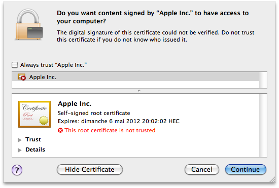 An apparent Java certificate