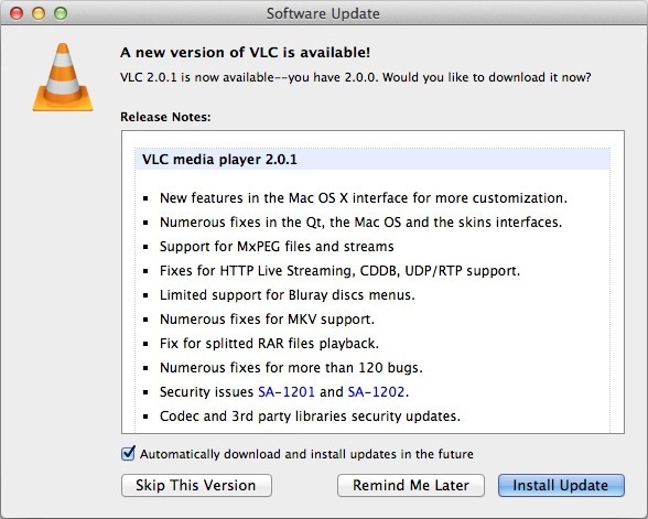 VLC update notification