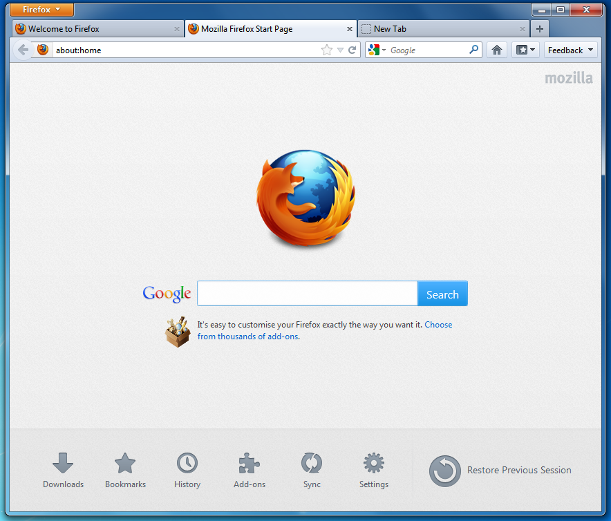 Firefox 13 Beta sporting its new Home page