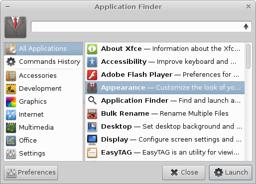 Xfce Application finder