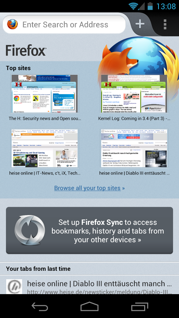 Firefox 14 beta on Android screenshot 