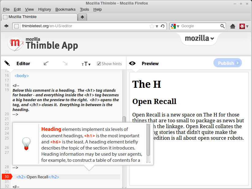 Screnshot of Mozilla Thimble