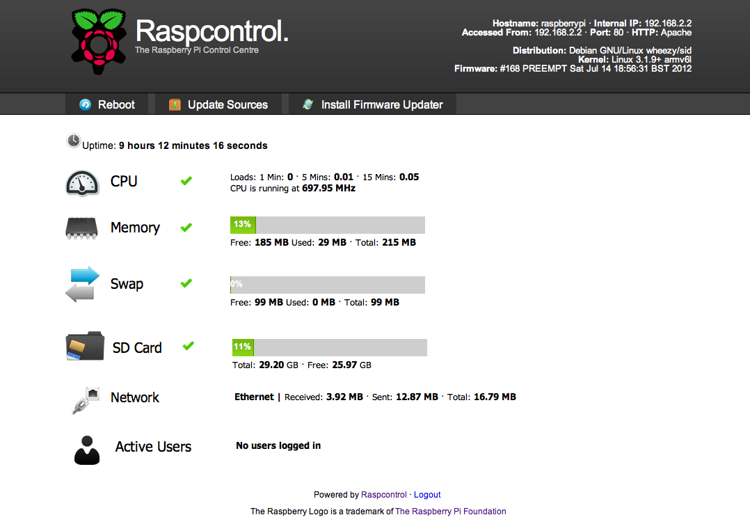 Raspcontrol screenshot