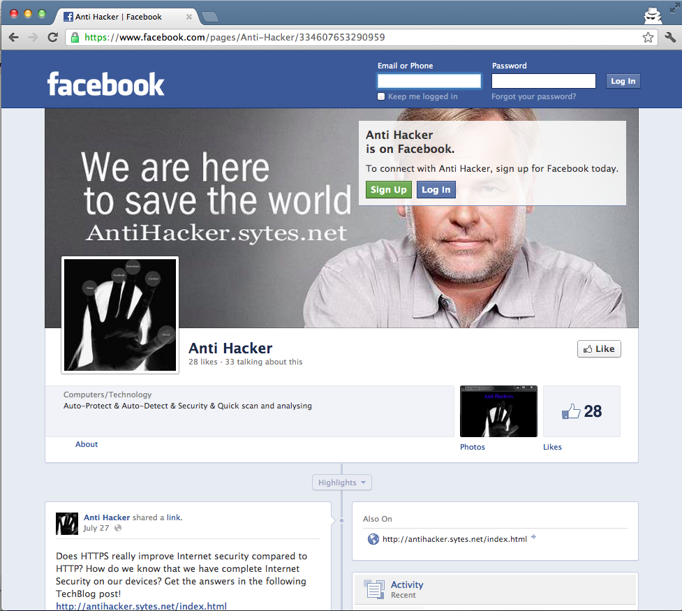Facebook Anti-Hacker screenshot