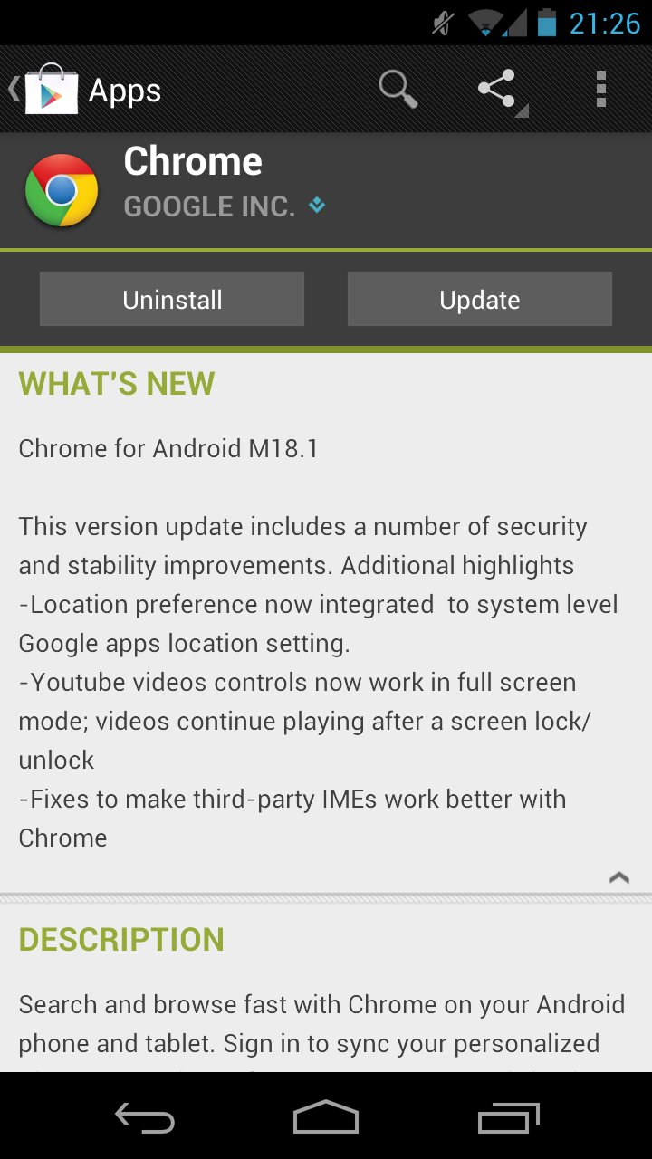 Chrome for Android screenshot