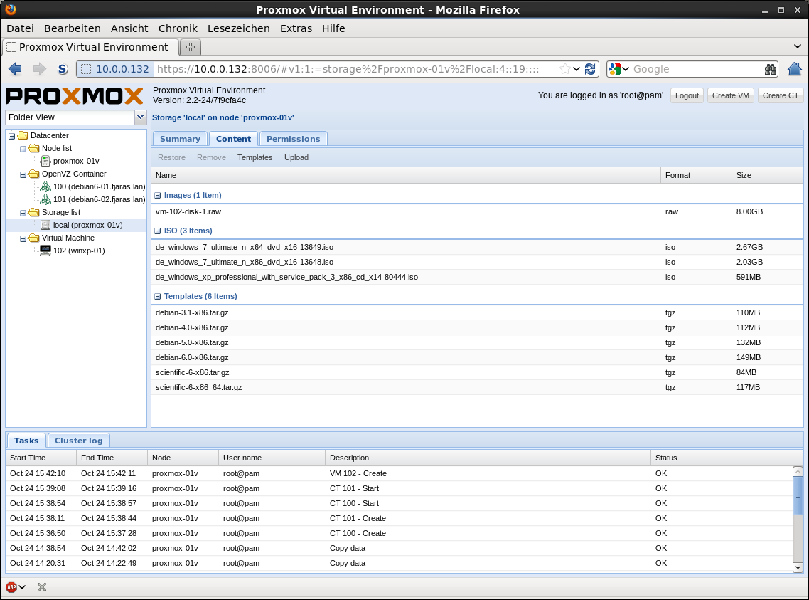 Proxmox VE screenshot