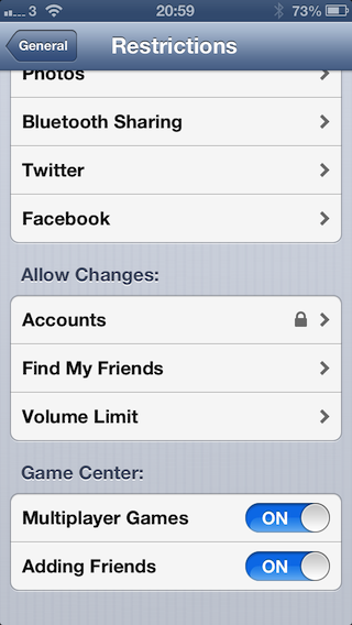 iOS6 settings restrictions